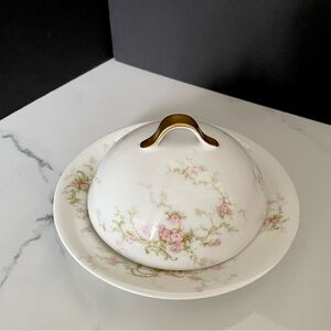 Covered Butter Dish with Strainer - Pink Rose Pattern - Haviland Limoges